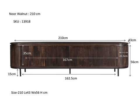 Tv dressoir Noor walnoot 210 cm