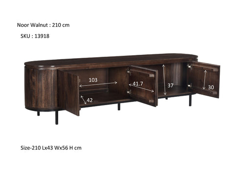 Tv dressoir Noor walnoot 210 cm