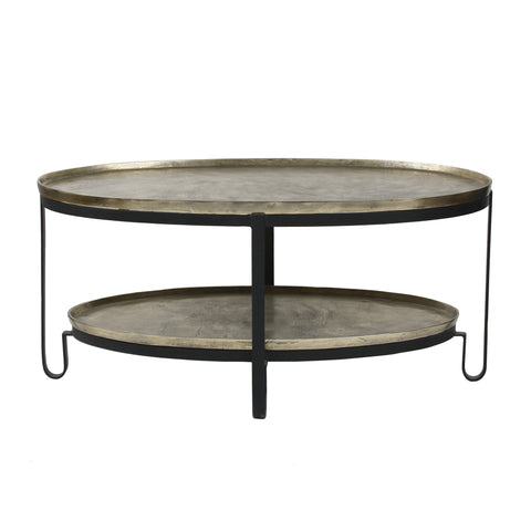 Kae Gold ovaal aluminium/zwart ijzeren salontafel 2-laags