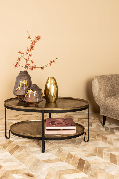 Kae Gold ovaal aluminium/zwart ijzeren salontafel 2-laags