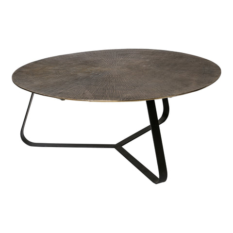 Kae ronde salontafel L, goud aluminium en zwart ijzer