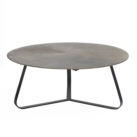 Kae ronde salontafel L, goud aluminium en zwart ijzer