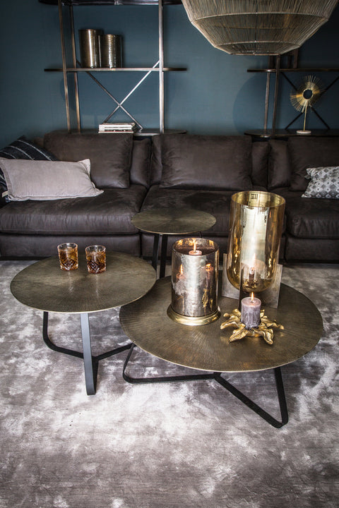 Kae Gouden aluminium en zwart ijzeren ronde salontafel S