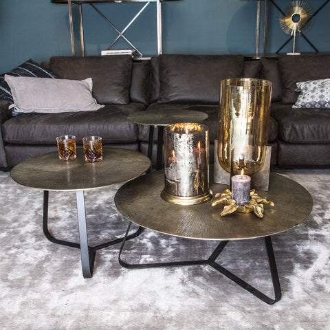 Kae Gouden aluminium en zwart ijzeren ronde salontafel S