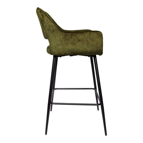 Fallon groene fluwelen barkruk met zwarte metalen poot KD (set van 2)