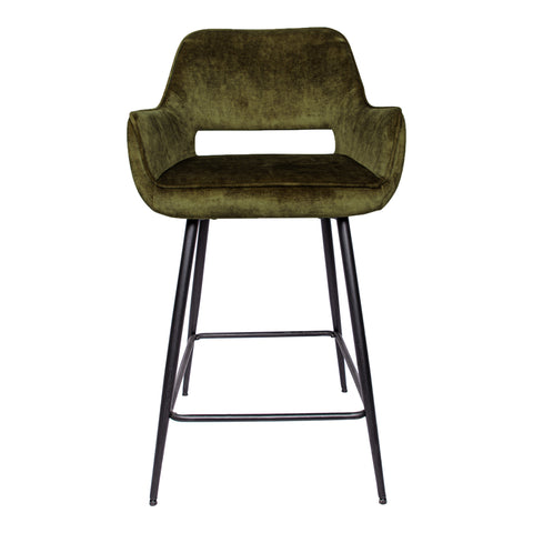 Fal LOW groene velvet barstoel met zwarte metalen poot KD (set van 2)