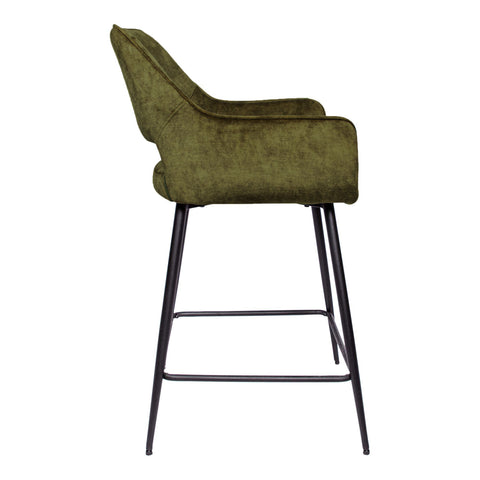 Fal LOW groene velvet barstoel met zwarte metalen poot KD (set van 2)