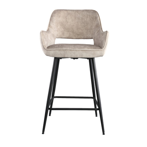 Fal LOW fluwelen kaki barkruk met zwarte metalen poot, KD (set van 2)
