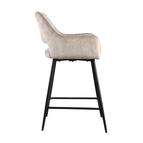 Fal LOW fluwelen kaki barkruk met zwarte metalen poot, KD (set van 2)