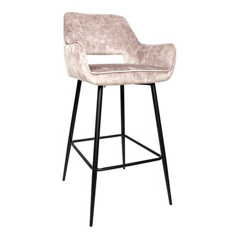 Fallon fluwelen barkruk khaki met zwarte metalen poot KD (set van 2)