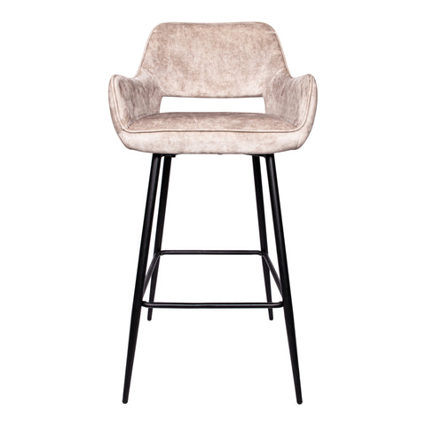 Fallon fluwelen barkruk khaki met zwarte metalen poot KD (set van 2)