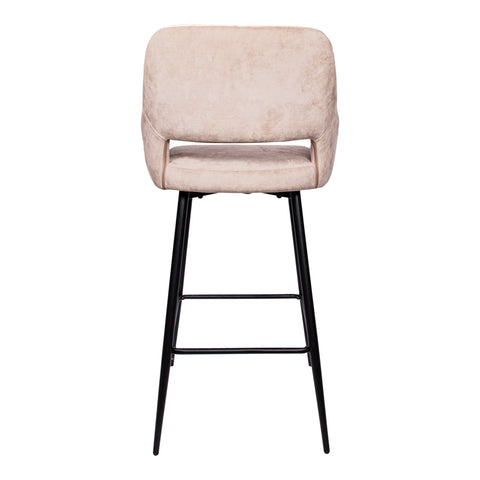 Fallon fluwelen barkruk khaki met zwarte metalen poot KD (set van 2)