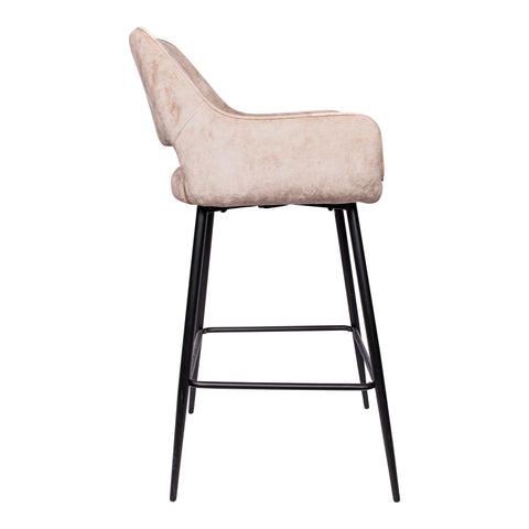 Fallon fluwelen barkruk khaki met zwarte metalen poot KD (set van 2)