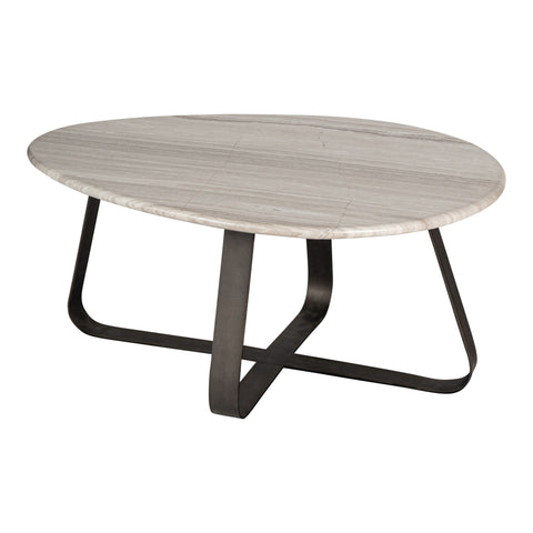 Muka lage salontafel, donkergrijs onderstel, wit marmer