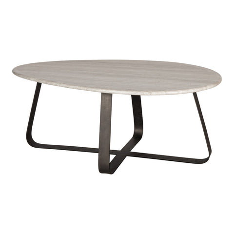 Muka hoge salontafel, donkergrijs onderstel, wit marmer