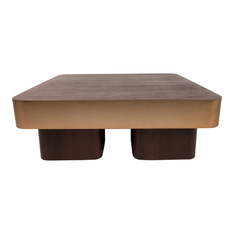 Warren salontafel 90x90x31 bruin hout goudkleurig metaal