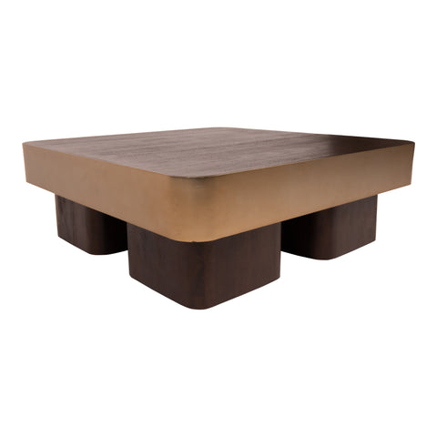 Warren salontafel 90x90x31 bruin hout goudkleurig metaal