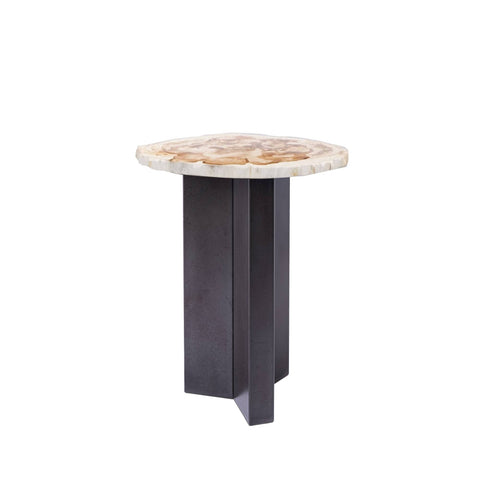 Jisse natuurlijk versteend hout bijzettafel met gedraaide basis