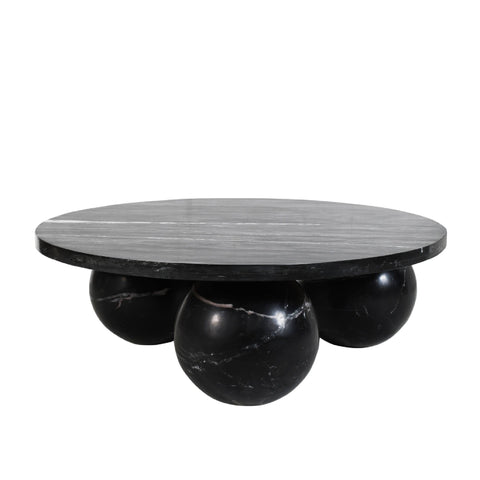 Diro ronde koffietafel van zwart marmer met 3 bollen