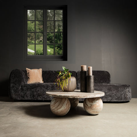 Diro beige marmeren ronde salontafel met 3 bollen