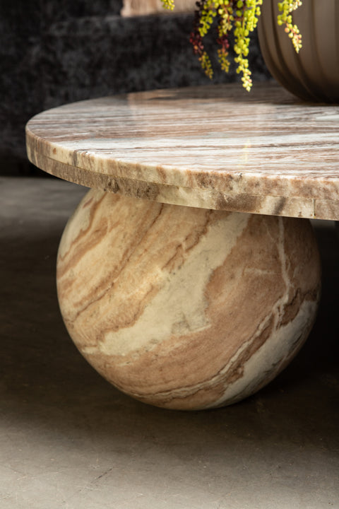 Diro beige marmeren ronde salontafel met 3 bollen