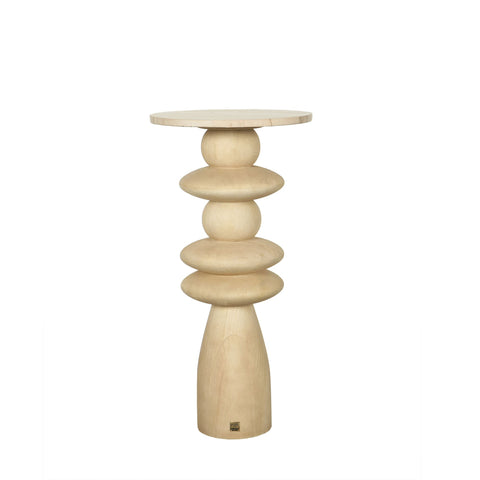 Callain Naturel mangohouten bijzettafel met rond marmeren blad L