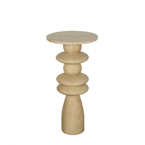 Callain Naturel mangohouten bijzettafel met rond marmeren blad L