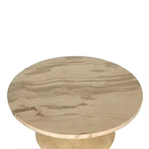 Callain Naturel mangohouten bijzettafel met rond marmeren blad L