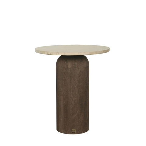 Liora Bruine Bijzettafel van Mangohout met Rond Marmeren Blad