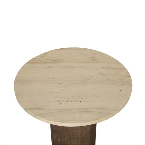 Liora Bruine Bijzettafel van Mangohout met Rond Marmeren Blad