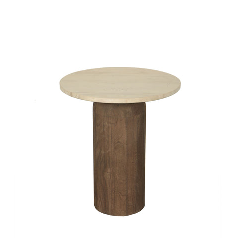 Liora Bruine Bijzettafel van Mangohout met Rond Marmeren Blad