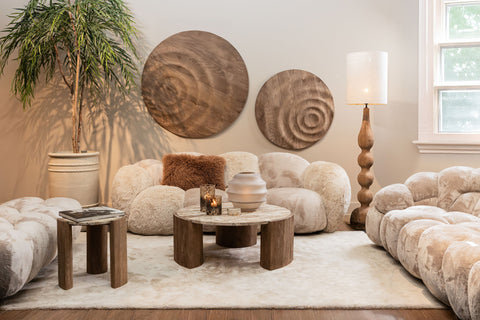 Kayo Natuurlijk Versteend Hout Salontafel, Laag, 3 Poten