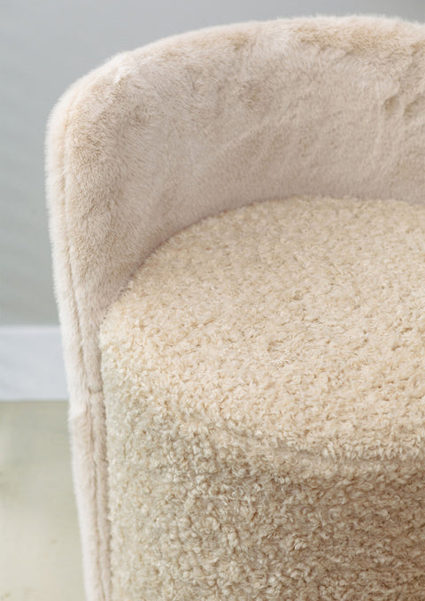 Brandon beige ronde stoffen poef met rugleuning