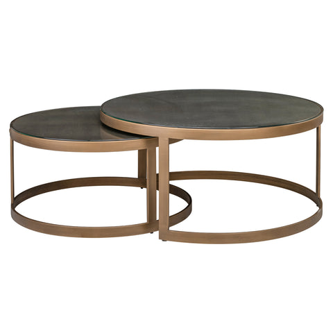 Salontafel Bloomville messing shagreen inclusief glazen bladen (set van 2)