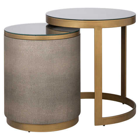 Bijzettafels Bloomville messing shagreen inclusief glas (set van 2)