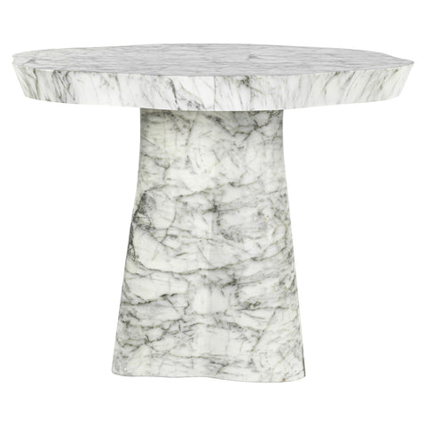 Outdoor eettafel Rockyard met witte marmerlook Ø100