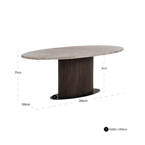 Eettafel Rashford Blush beige ovaal 200