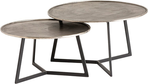 Interlagos salontafel set van 2, ruw nikkel met zwarte patina