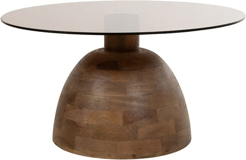 Christian salontafel Ø78 cm, H42 cm, mangohout mat walnoot, rookglas