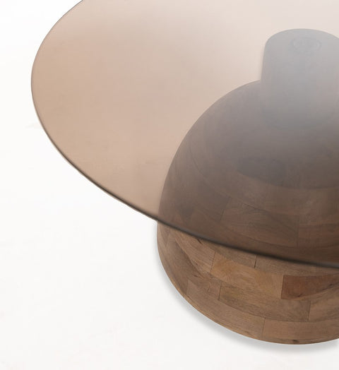 Christian salontafel Ø78 cm, H42 cm, mangohout mat walnoot, rookglas