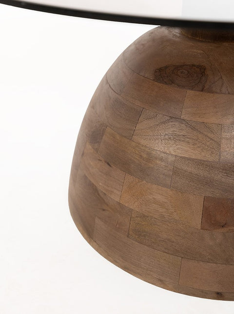Christian salontafel Ø78 cm, H42 cm, mangohout mat walnoot, rookglas