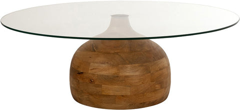 Stella salontafel Ø100, H35, glad naturel, helder glas