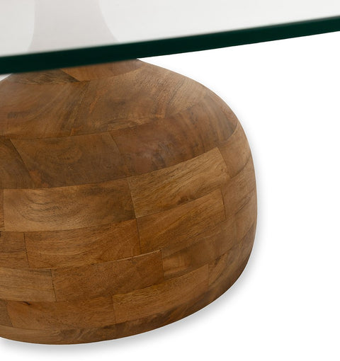 Stella salontafel Ø100, H35, glad naturel, helder glas