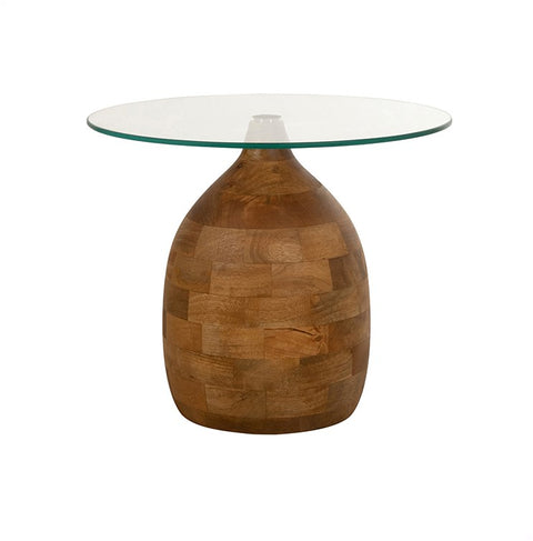 Stella salontafel Ø50, H43, Glad naturel, Helder glas