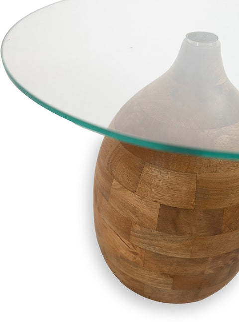 Stella salontafel Ø50, H43, Glad naturel, Helder glas