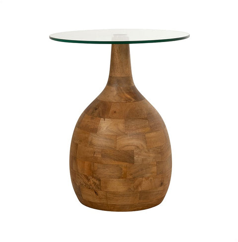 Stella salontafel Ø40, H50, Glad naturel, Helder glas
