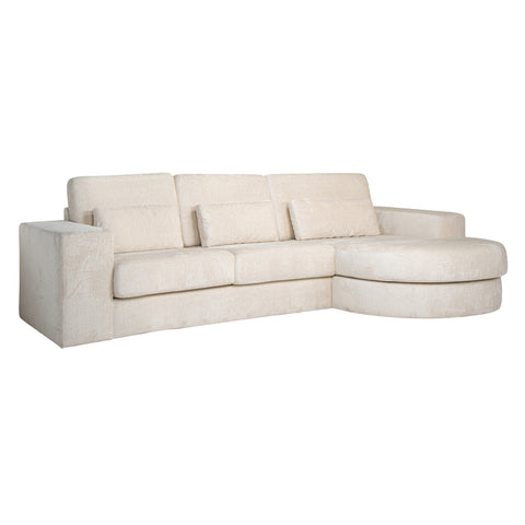 Bank Felix wit chenille 2,5-zits + lounge rond rechts