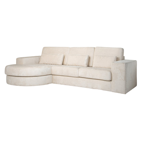 Bank Felix witte chenille 2,5-zits + ronde lounge links