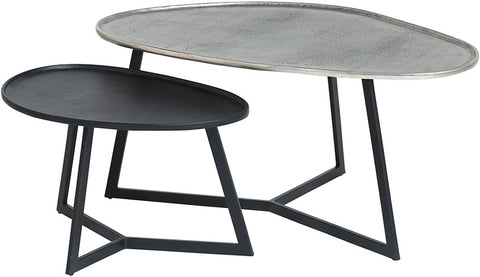 Novato salontafel, set van 2, antiek zilver / zwart