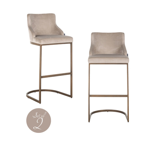 Barstoel Bolton khaki fluweel geborsteld goud brandvertragend (Set van 2)
